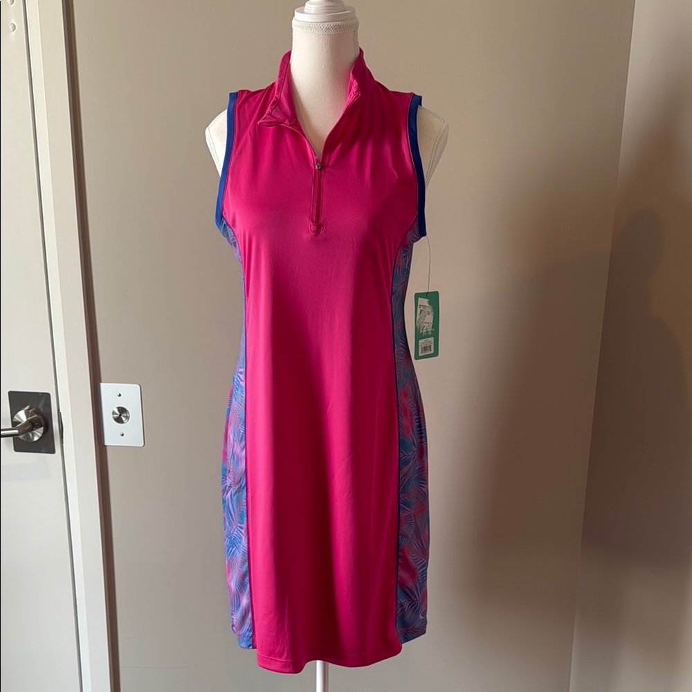 Birdies Pink and Blue Sleeveless Dress with tennis collar